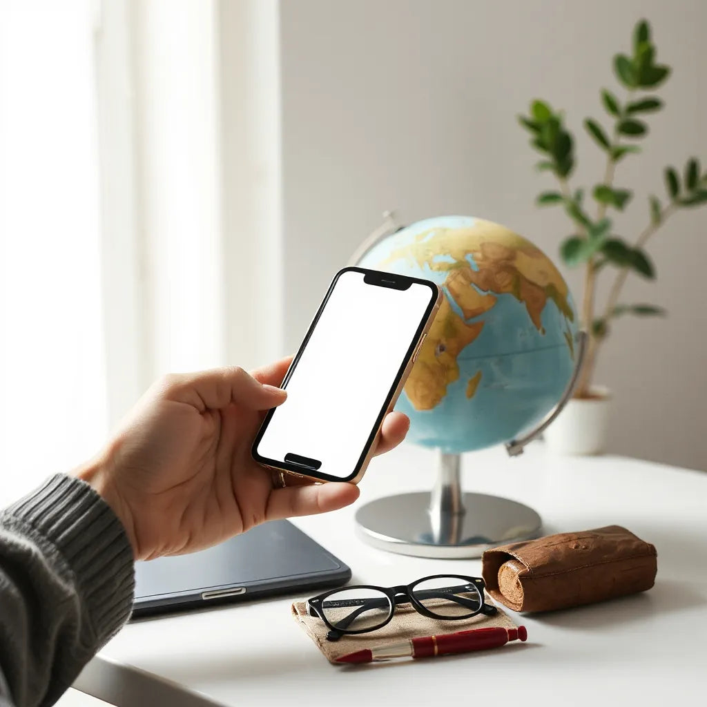 Smartphone showing coverage map over a globe for checking global eSIM connectivity