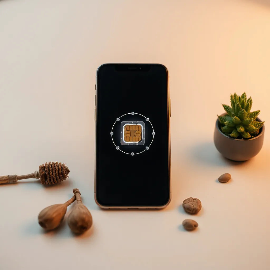 Smartphone displaying a subtle connectivity concept over a soft Asia map background with network signal arcs