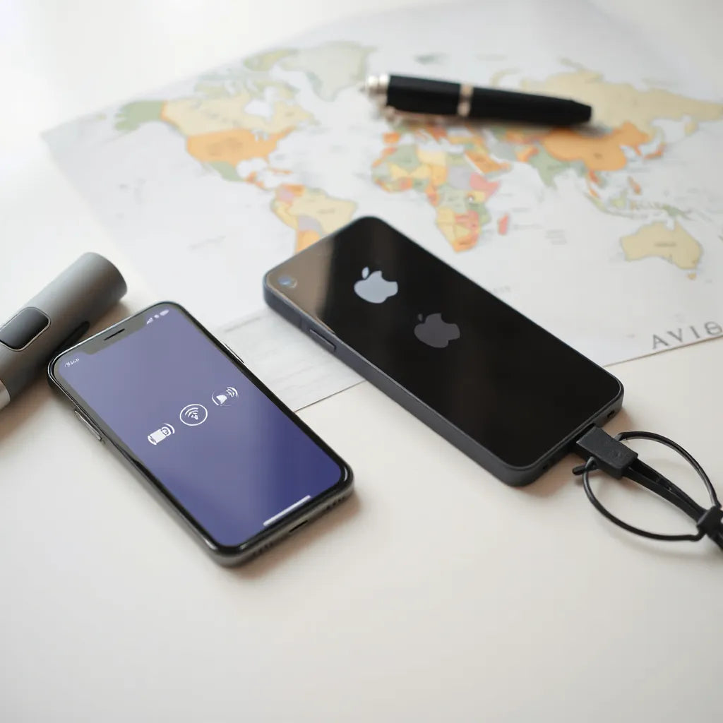 Smartphone showing a wireless setup screen with a SIM holder on a clean desk