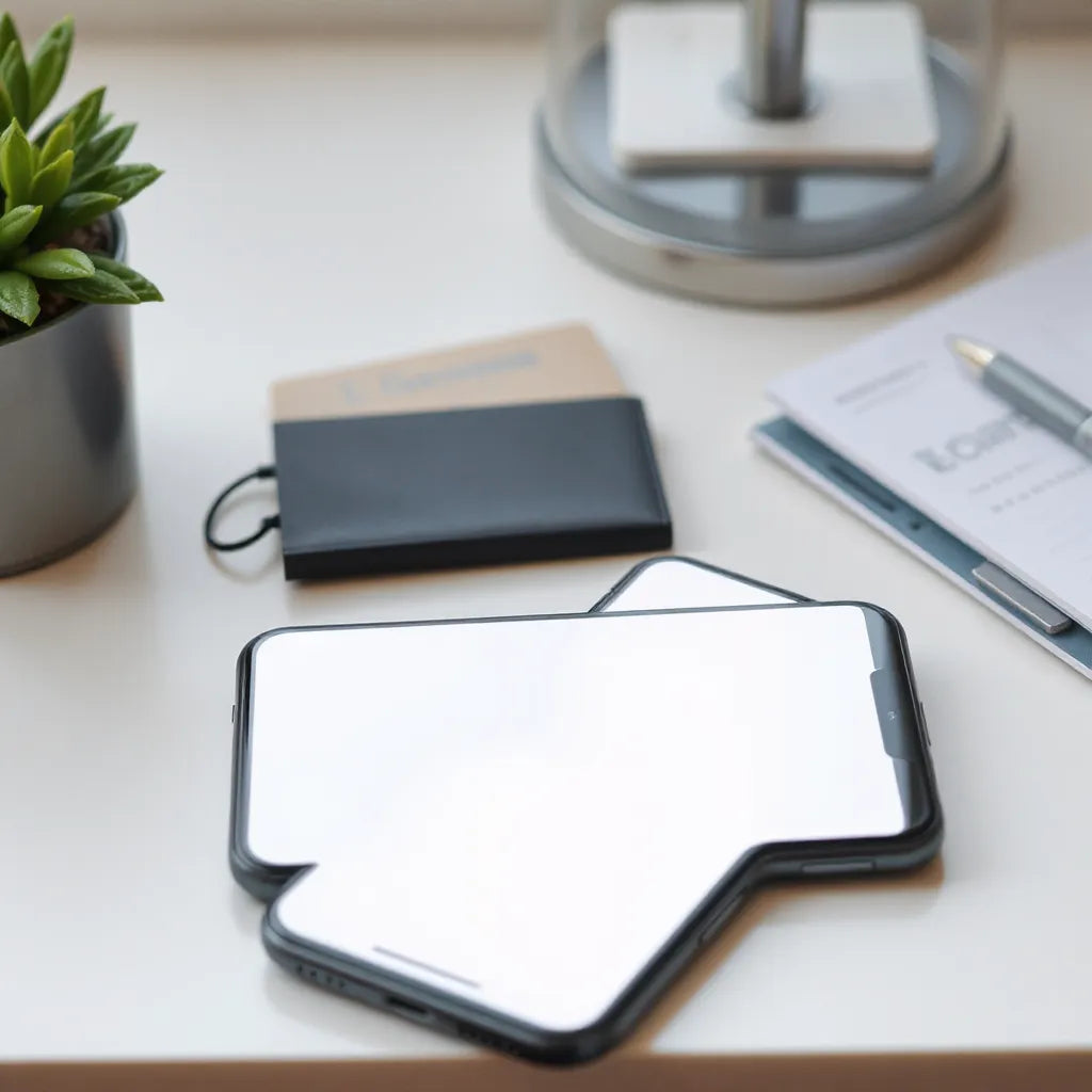 Smartphone on a clean desk with a travel document folder and subtle connectivity visuals for choosing data-only eSIM plans