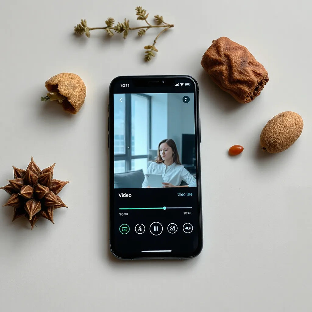 Smartphone showing smooth video playback with subtle network data flow on a clean background
